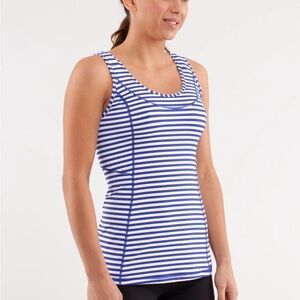 Vintage Lululemon Athletica Blue and White Striped Tank Top